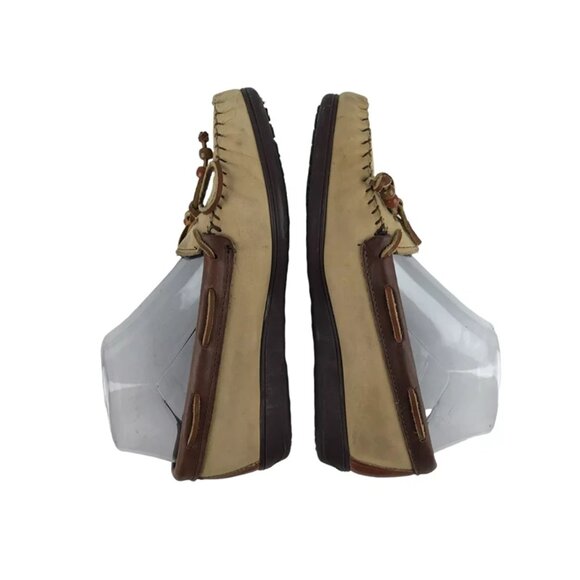 Hamp Shires Womens Brown Beige Leather Slip On Casual Boat Shoes Size US 7 M - Picture 6 of 10